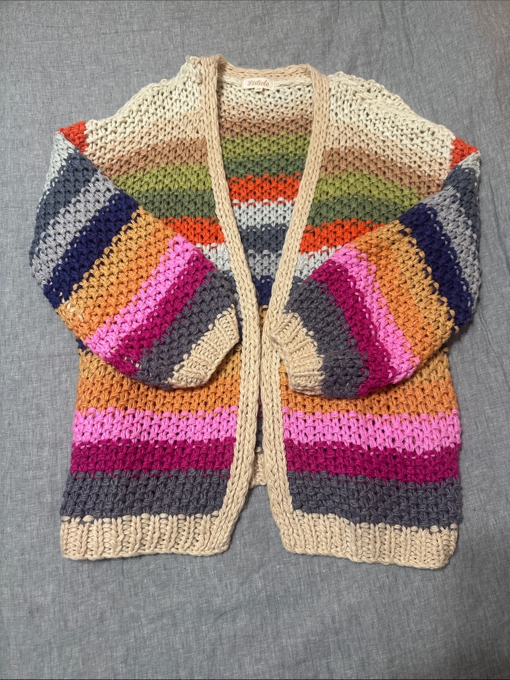Multicolor Striped Chunky Knit Cardigan Sweater